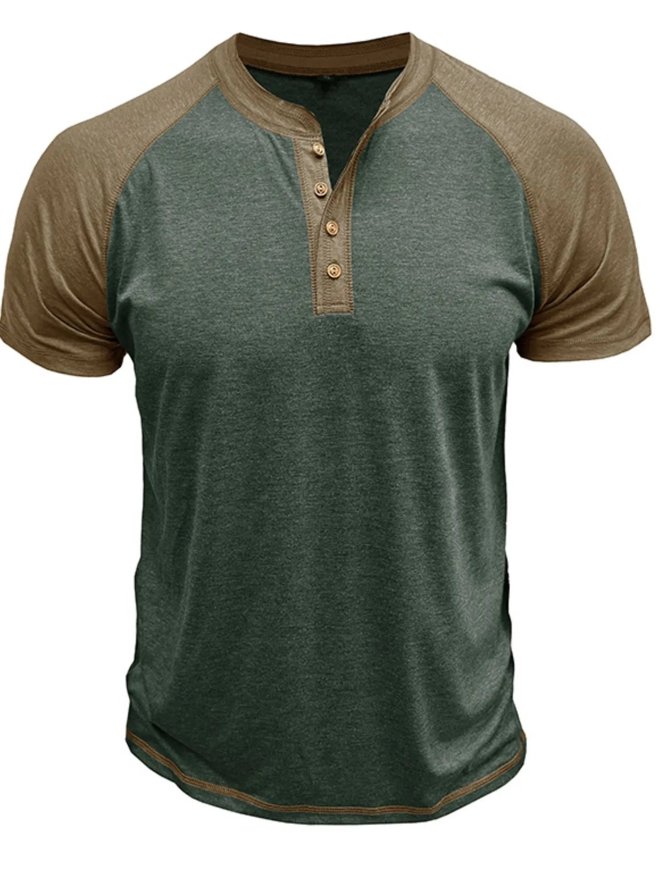 Camiseta Henley Raglán para Hombre con Bloques de Color