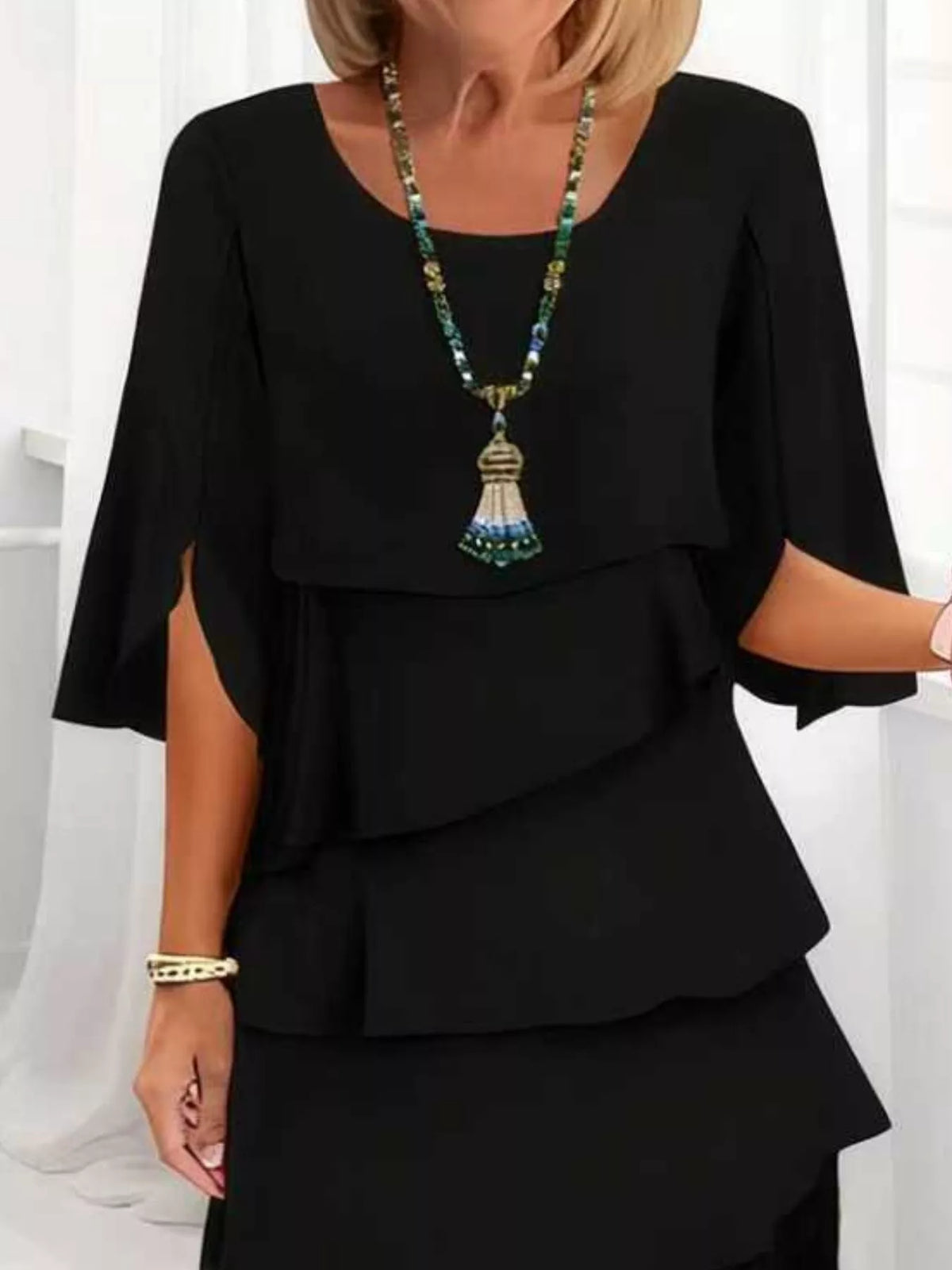 Full Size Ruffle Layered Flutter Sleeve Dress Plus Size