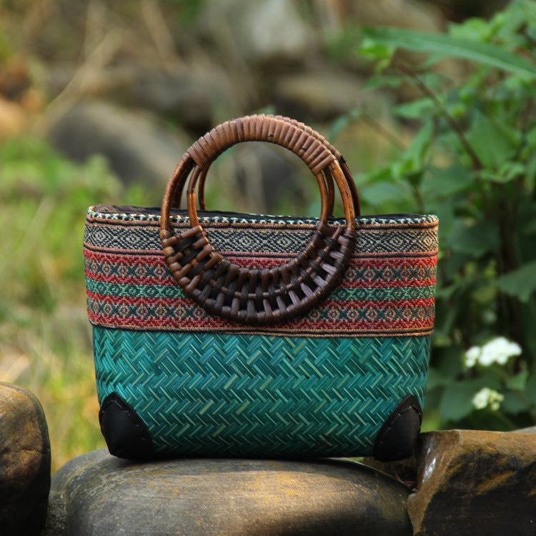 Women's Ethnic Style Bamboo Woven Handbag