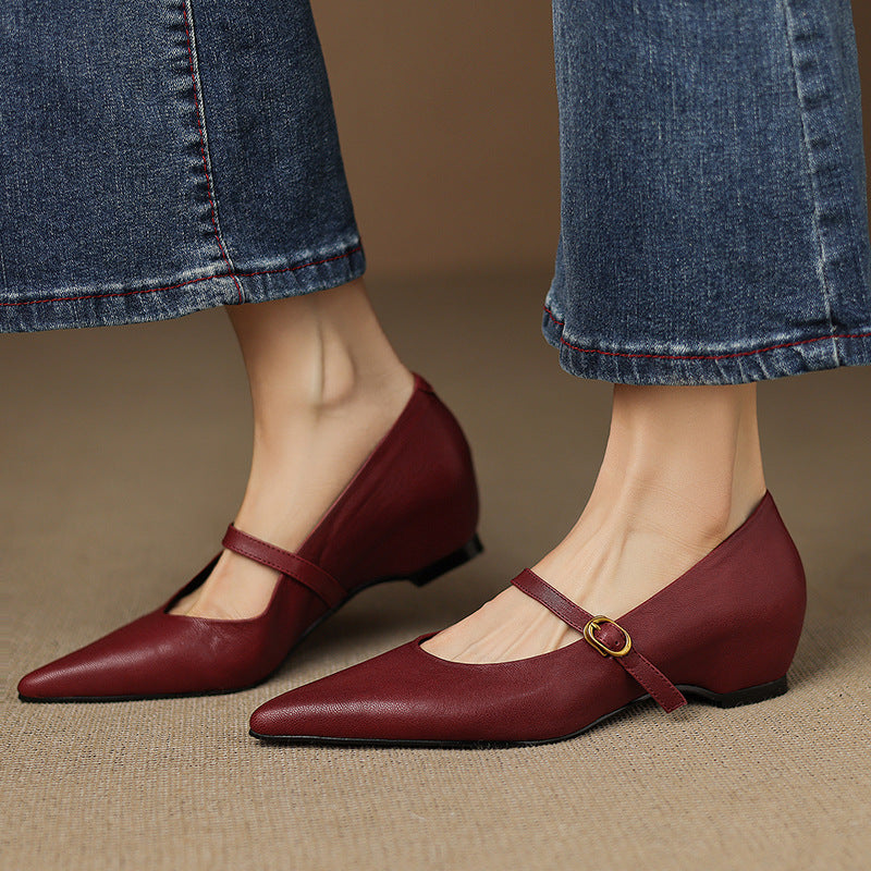 Women's French Retro Pointed-Toe Mary Jane Heels