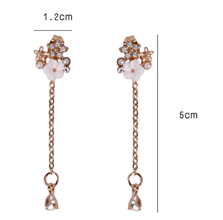 Pendientes largos de copo de nieve con diamantes de imitación y pines de plata 925