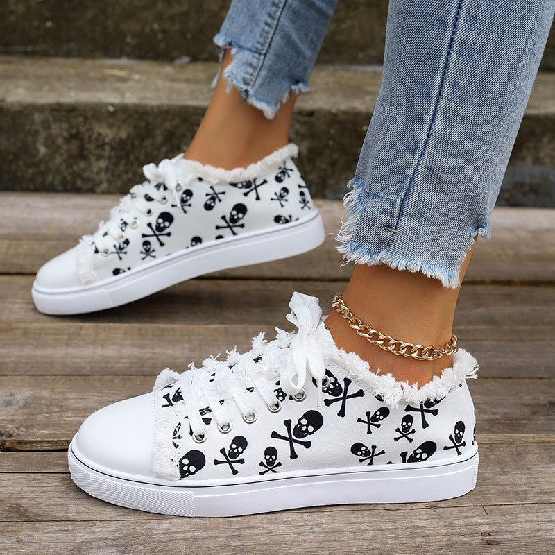Unisex Skull Bone 3D Printed Denim Canvas Shoes
