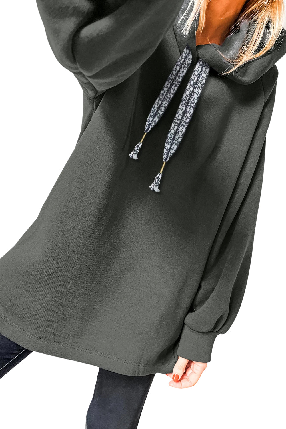 Sudadera tipo túnica con capucha con cordón y mangas raglán