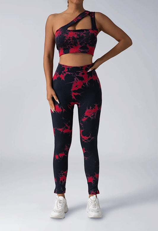 Traje de yoga sin costuras de punto teñido anudado para mujer