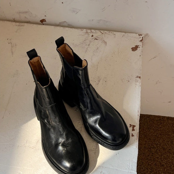 Botines de tacón grueso estilo británico para mujer – Botines de cuero Dr. Style para otoño e invierno