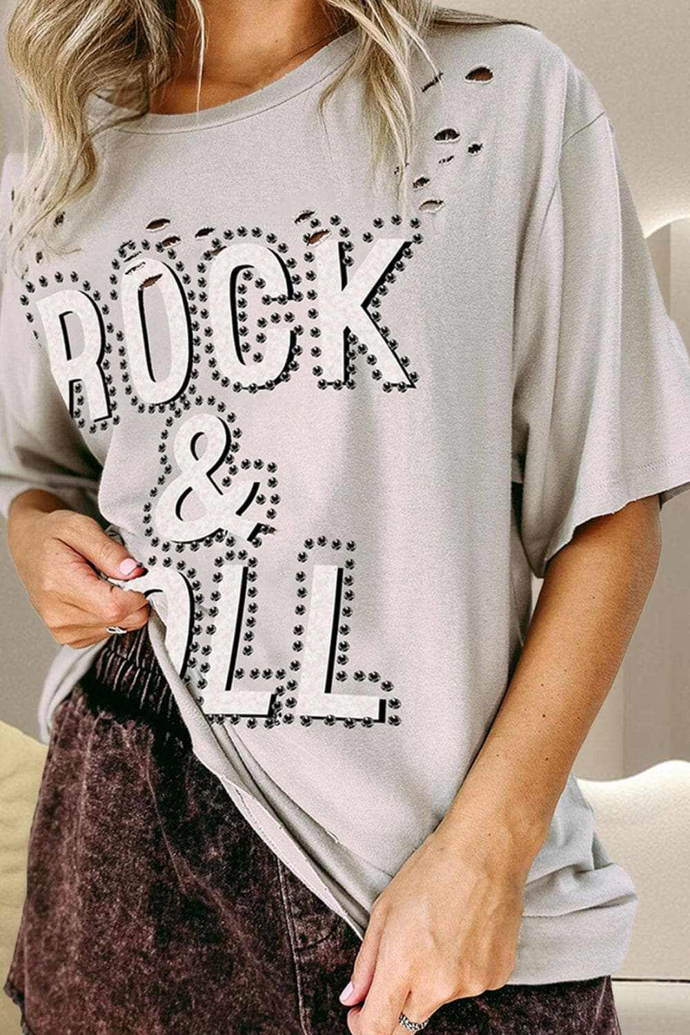 T-Shirts Trendsi graphic - Rock & Roll Distressed Tee