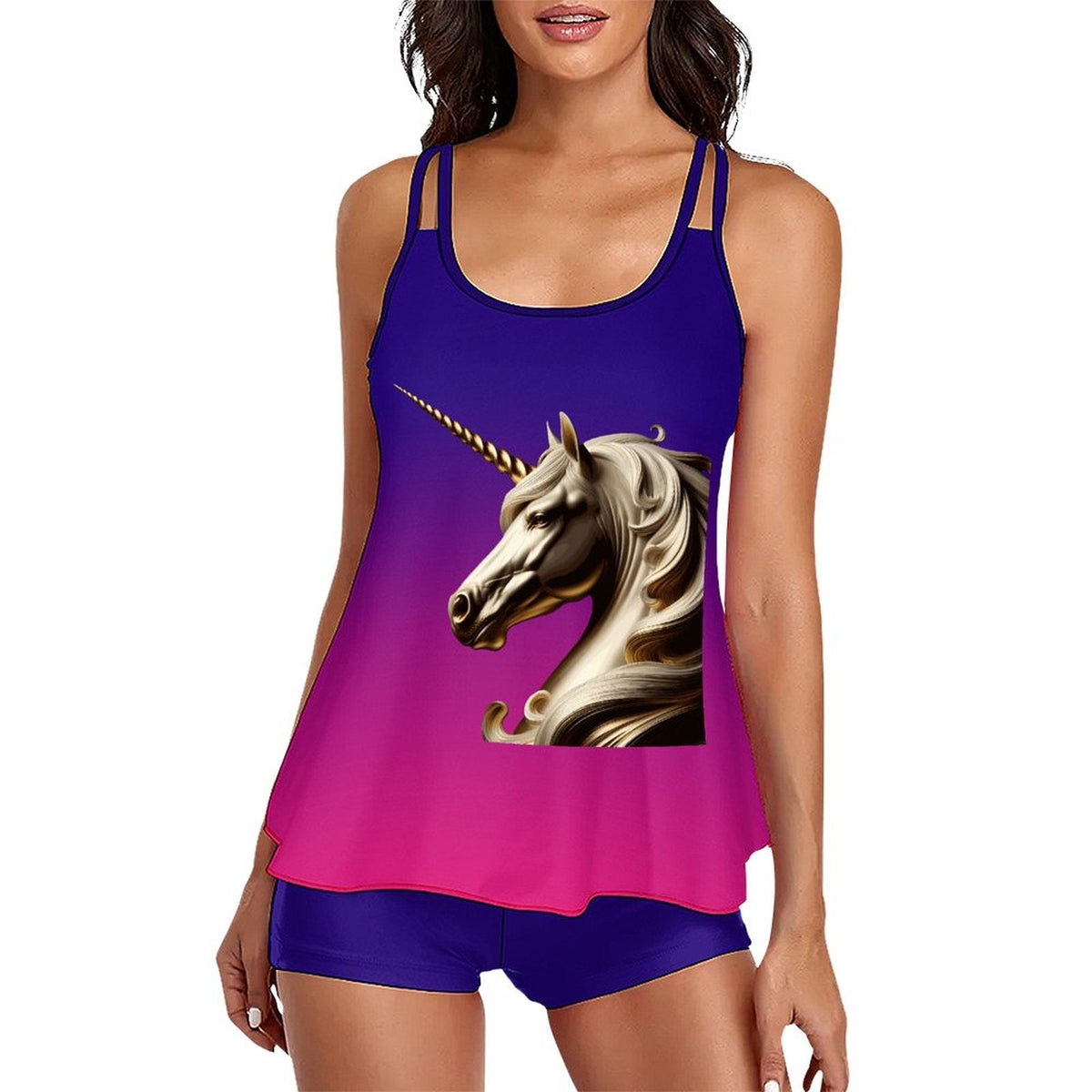 Golden Unicorn Tankini 2-Piece Swimsuit (Front Printing)