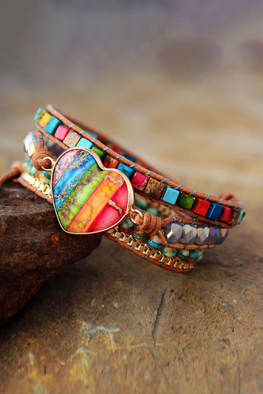 Pulsera de varias capas de jaspe imperial y cristal