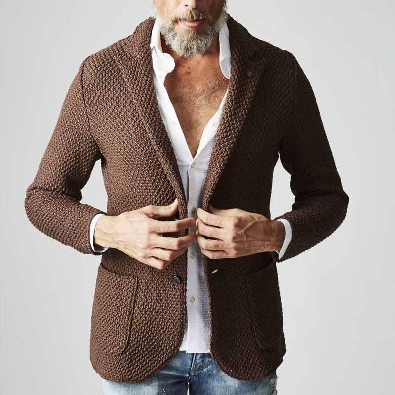European And American Cross-Border Exclusive Independent Station Autumn And Winter Lapel Suit Casual Knitted Jacket Cardigan Sweater Jacket For Men