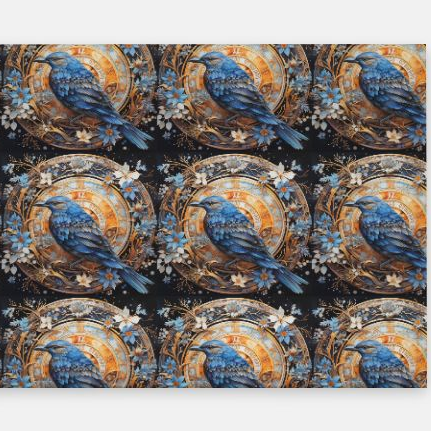Blue Birds on Navy Pashmina Scarf