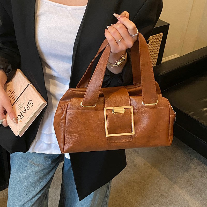 Retro Metal Buckle Soft Handbag