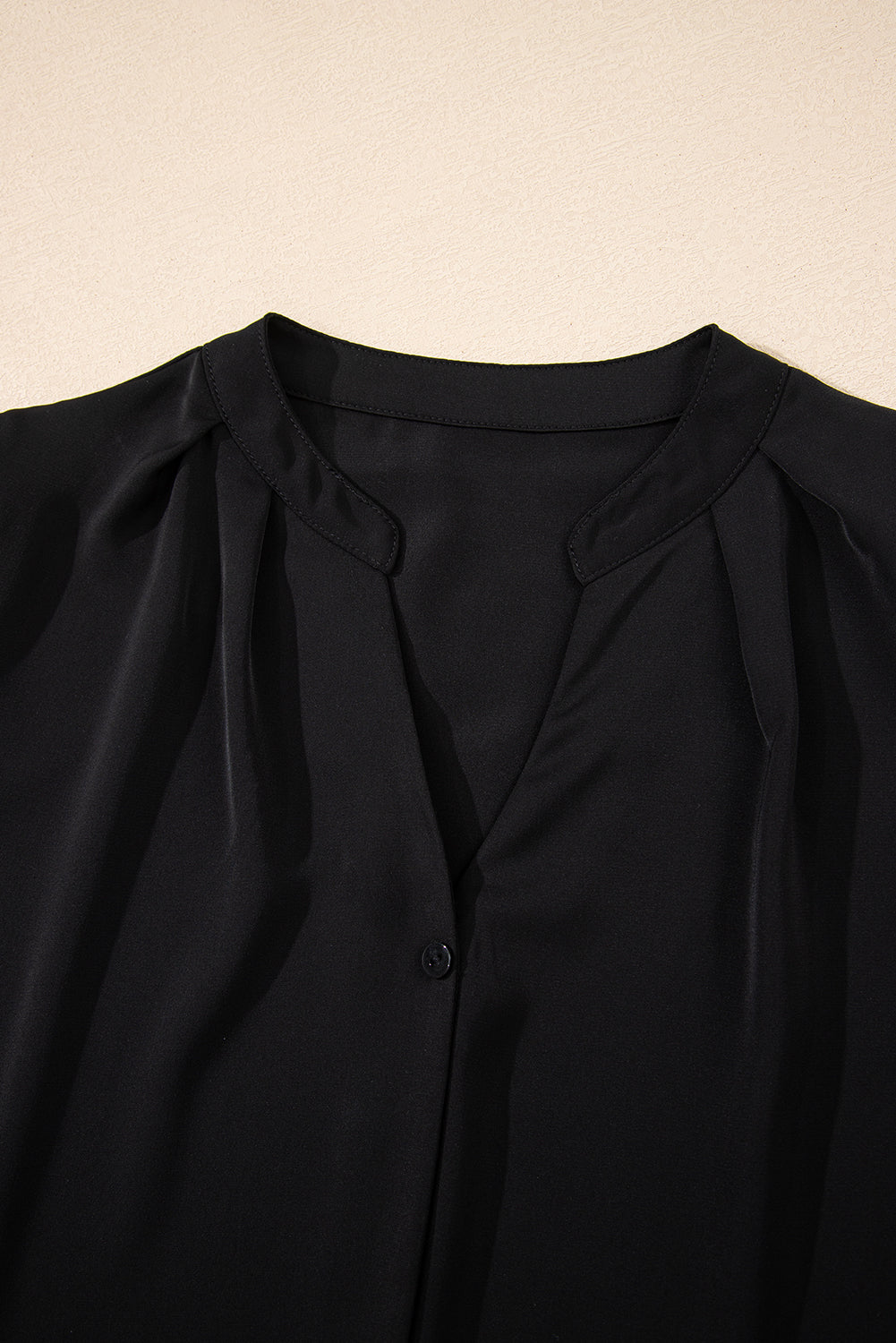 Rose Red Silky Notched Neckline Petal Sleeve Blouse