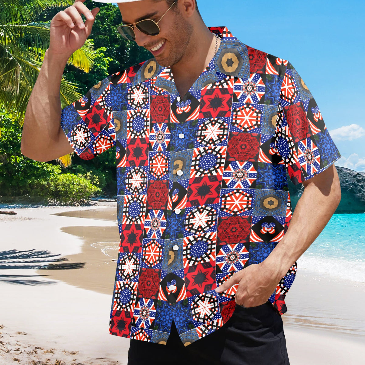 4th of July Pattern Men's All Over Print Hawaiian Shirt (Made in USA)