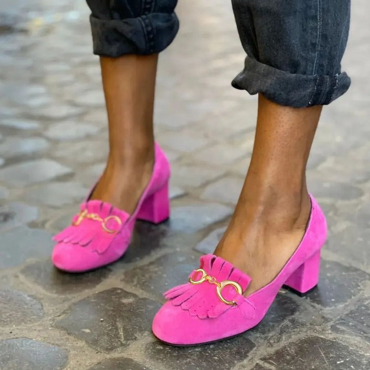 Women's Suede Round-Toe Block Heel Shoes