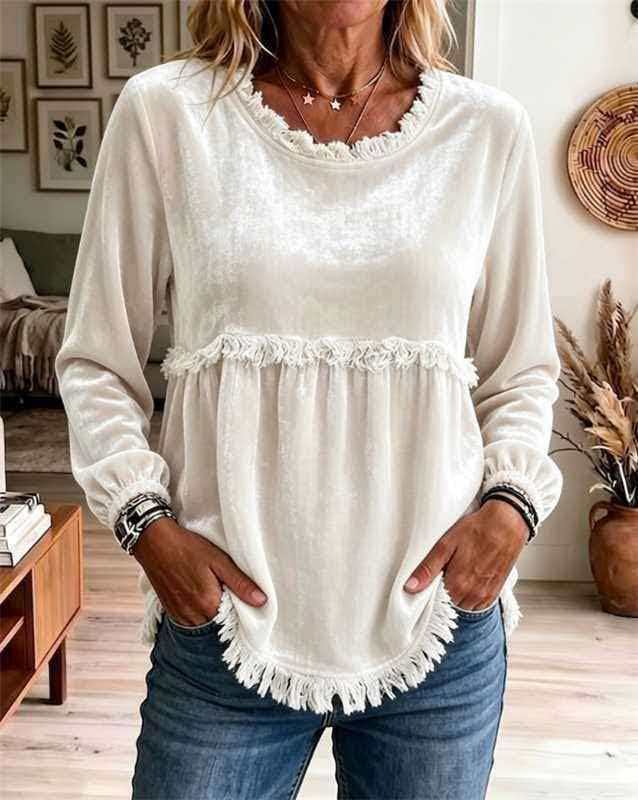 Fashionable Loose-Fit Lace-Patchwork Womens Top