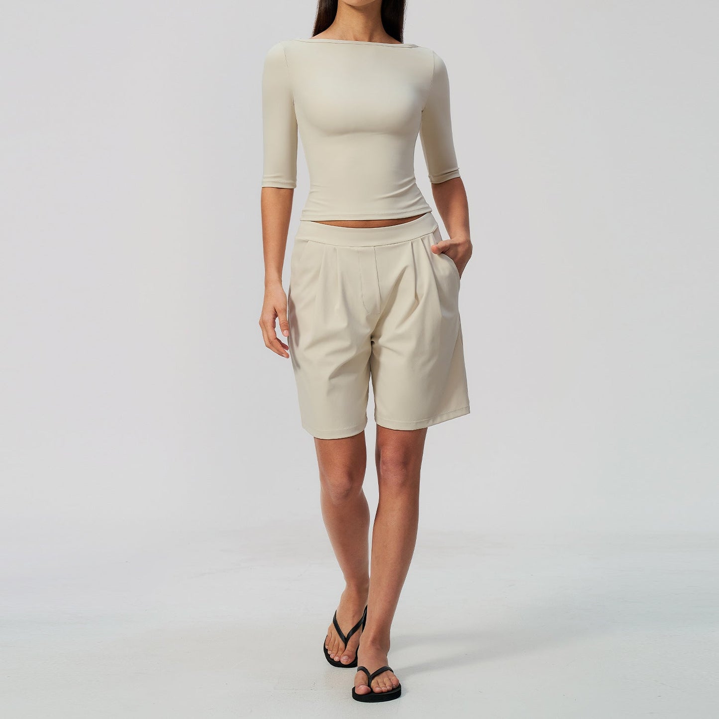 Five-Quarter-Sleeve Bootcut Shorts Two-Piece Set Breathable Quick-Drying Yoga Wear