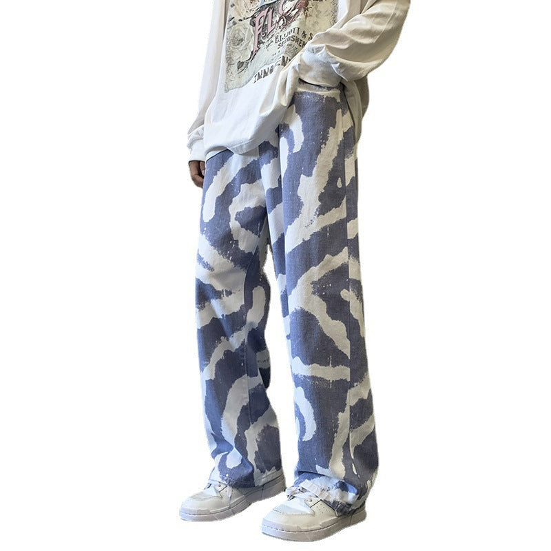 Zebra Stripe Jeans Men's Loose-fitting Wide-leg Trousers