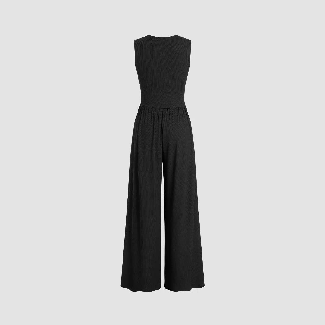 Women's Solid Color Loose Sleeveless Knitted Jumpsuit