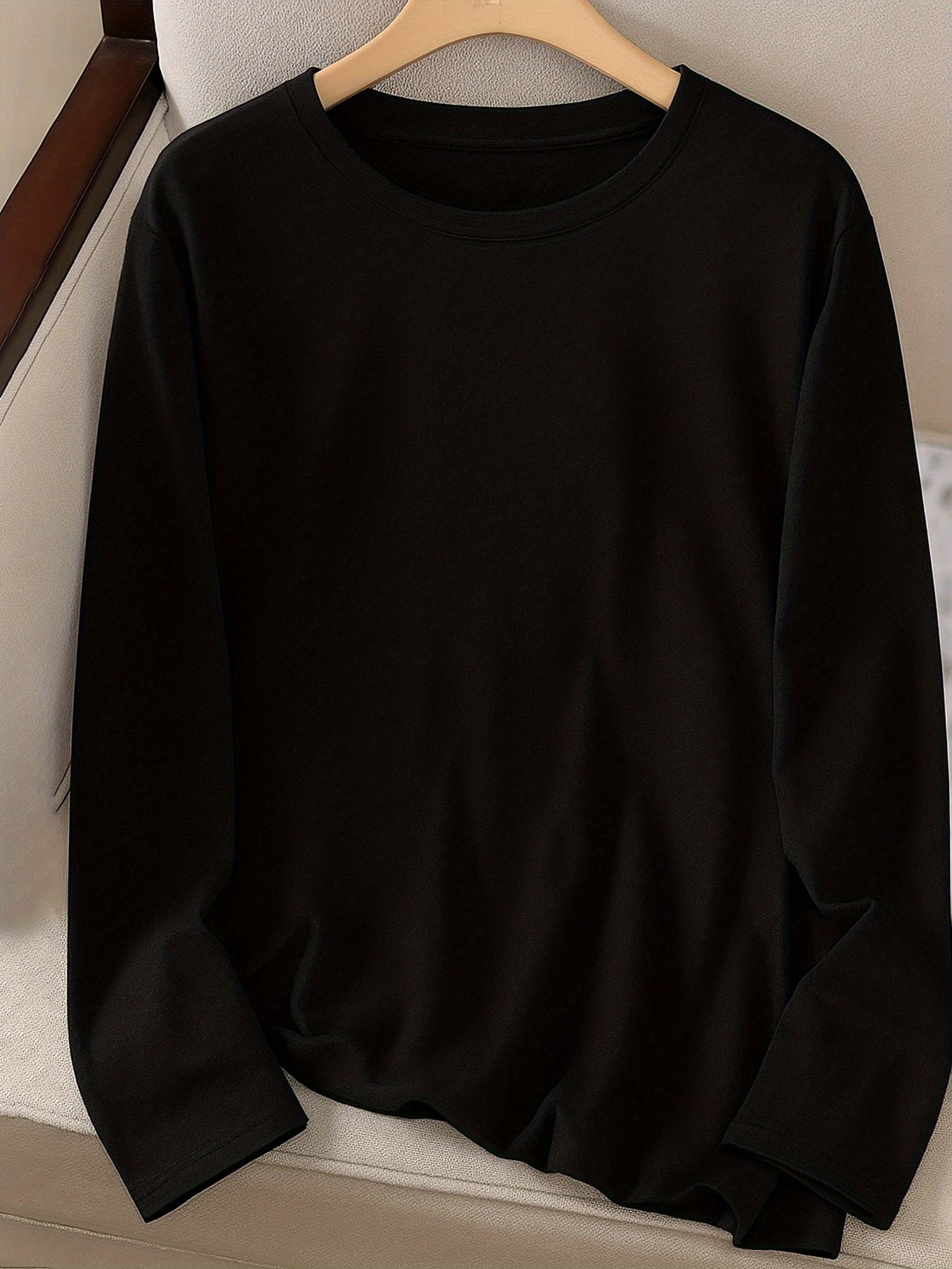 Camiseta de manga larga con cuello redondo, elástica y transpirable para mujer -