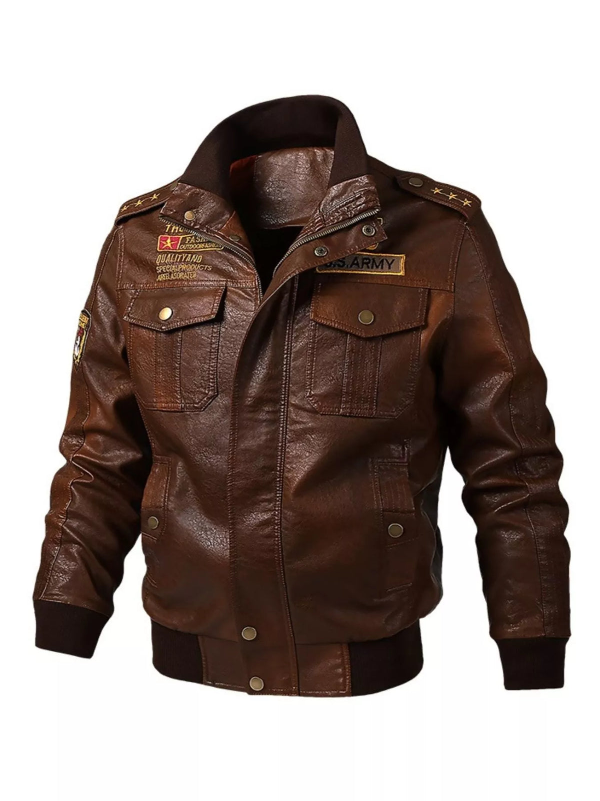 Men's Plus Size Zip Up Leather Jacket