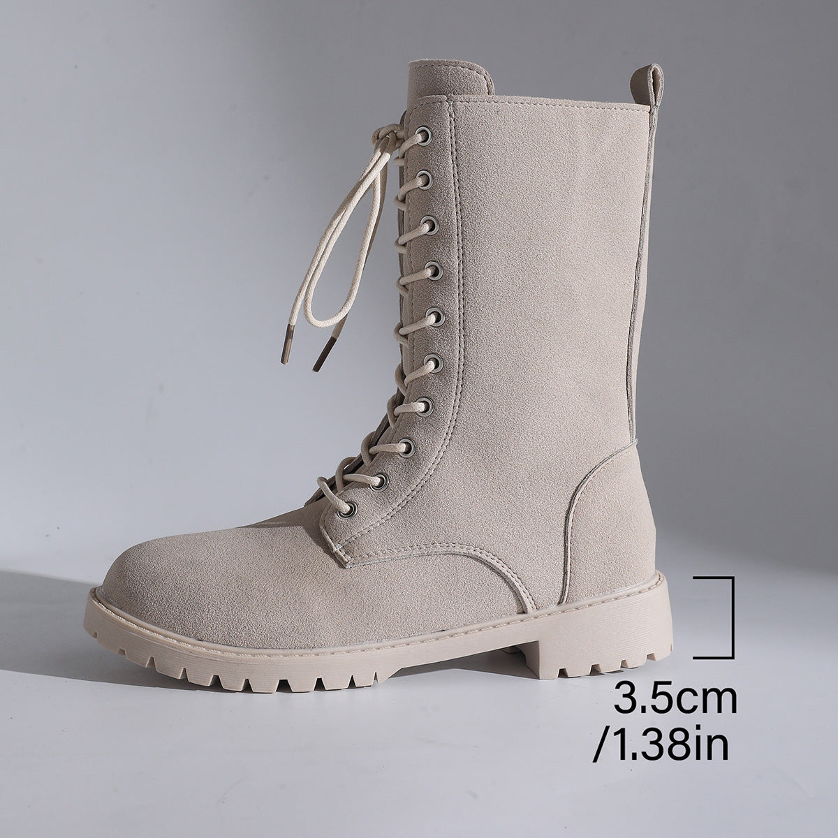 Women's Lace-Up Mid-Calf Combat Boots – Square Block Heel Lug Sole