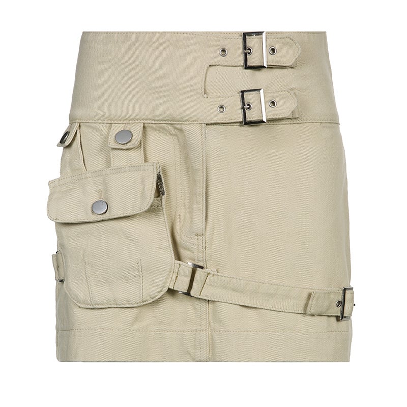 High Waist Multi-pocket Washed Denim Skirt for Summer