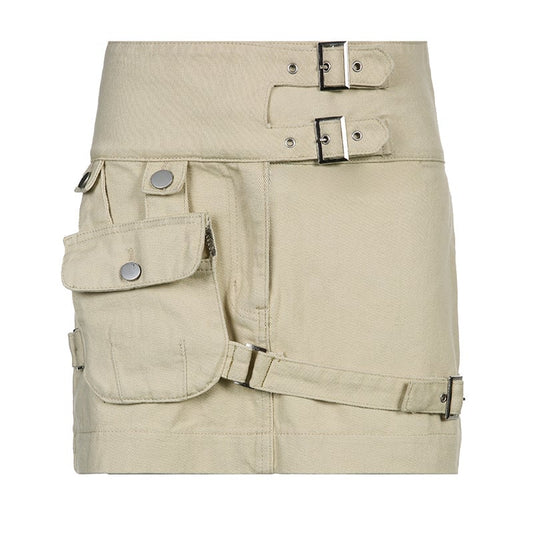 High Waist Multi-pocket Washed Denim Skirt for Summer