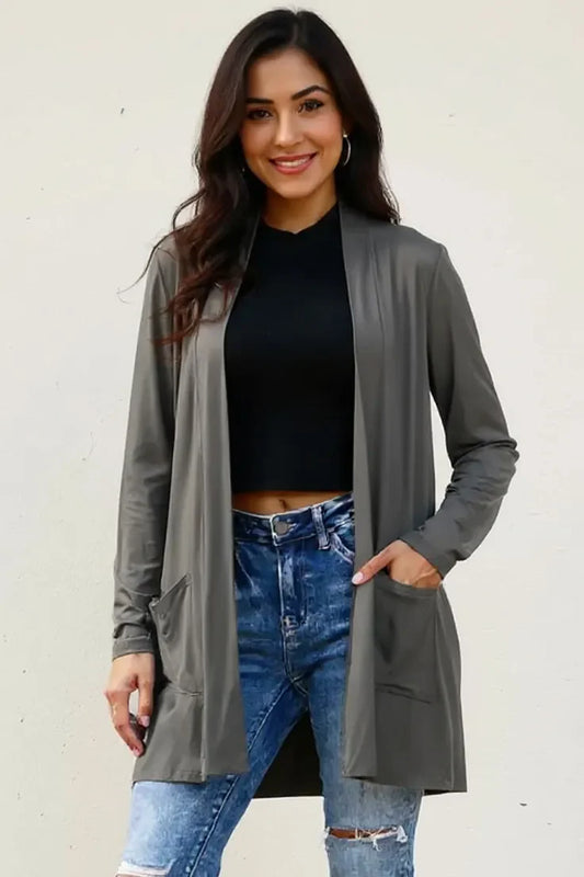Cárdigan de manga larga con bolsillos y parte delantera abierta Basic Bae, talla grande