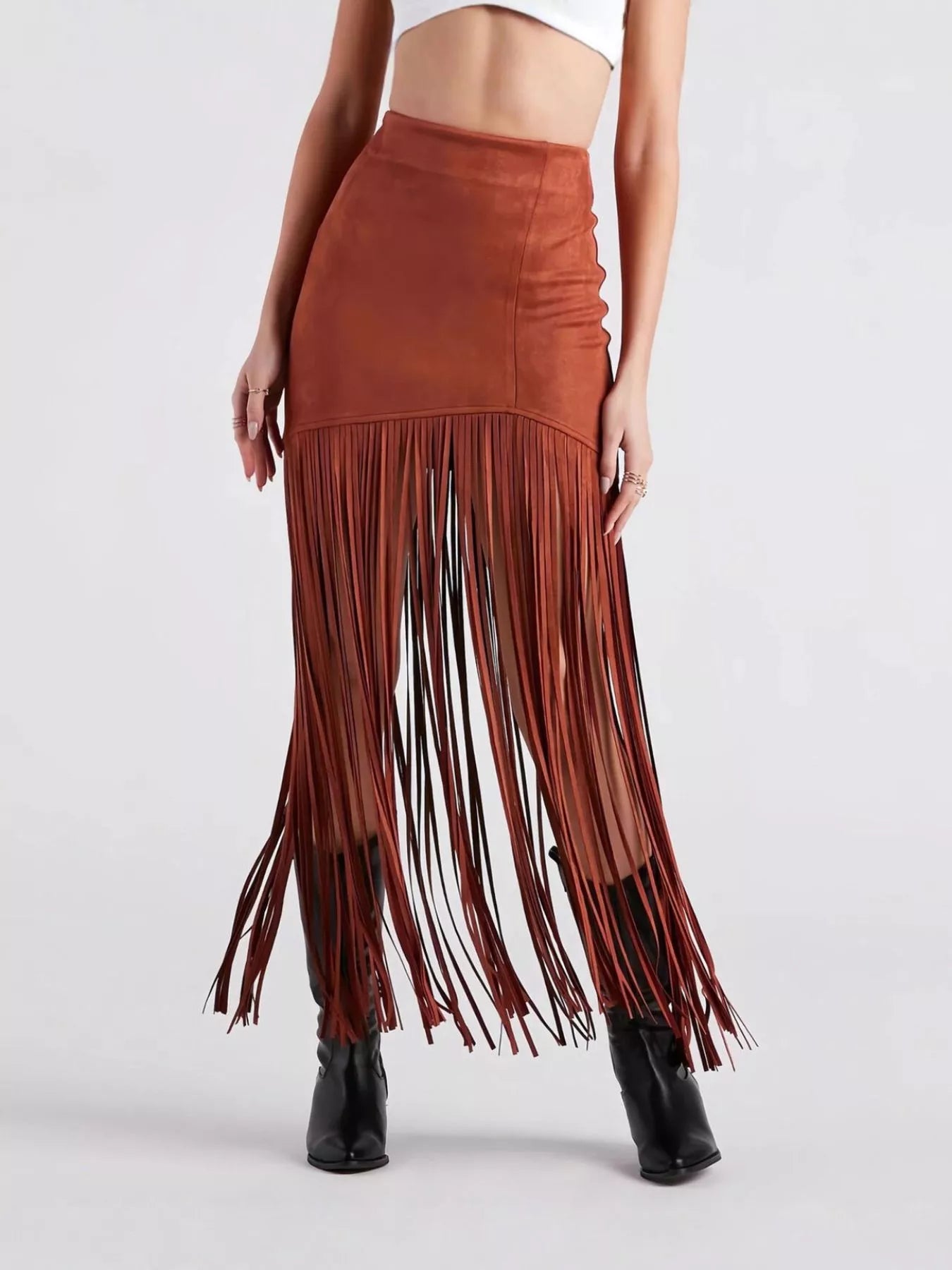Suede Fringe Skirt See size chart under “more details”
