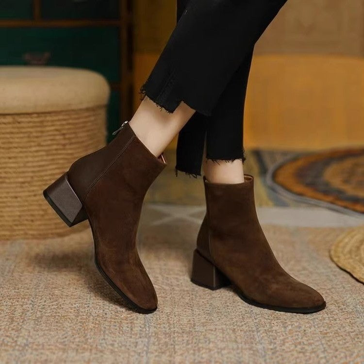 Botas Martin de tacón medio de gamuza para mujer - Botines casuales elegantes