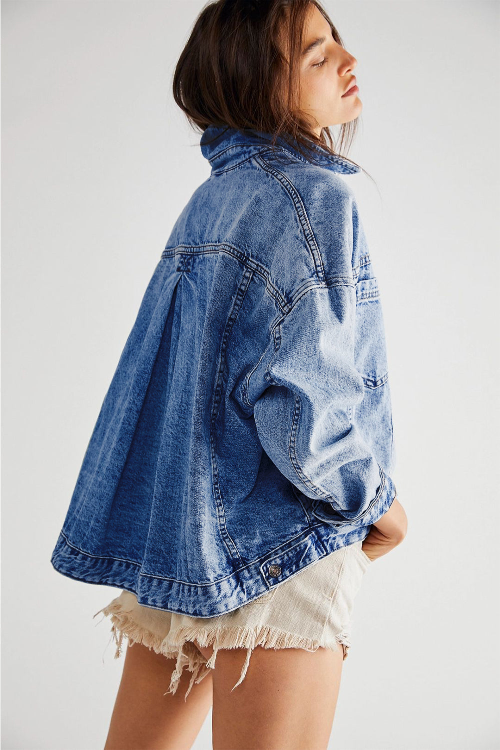 Chaqueta vaquera oversize con bolsillo, lavada a la piedra, a rayas azules