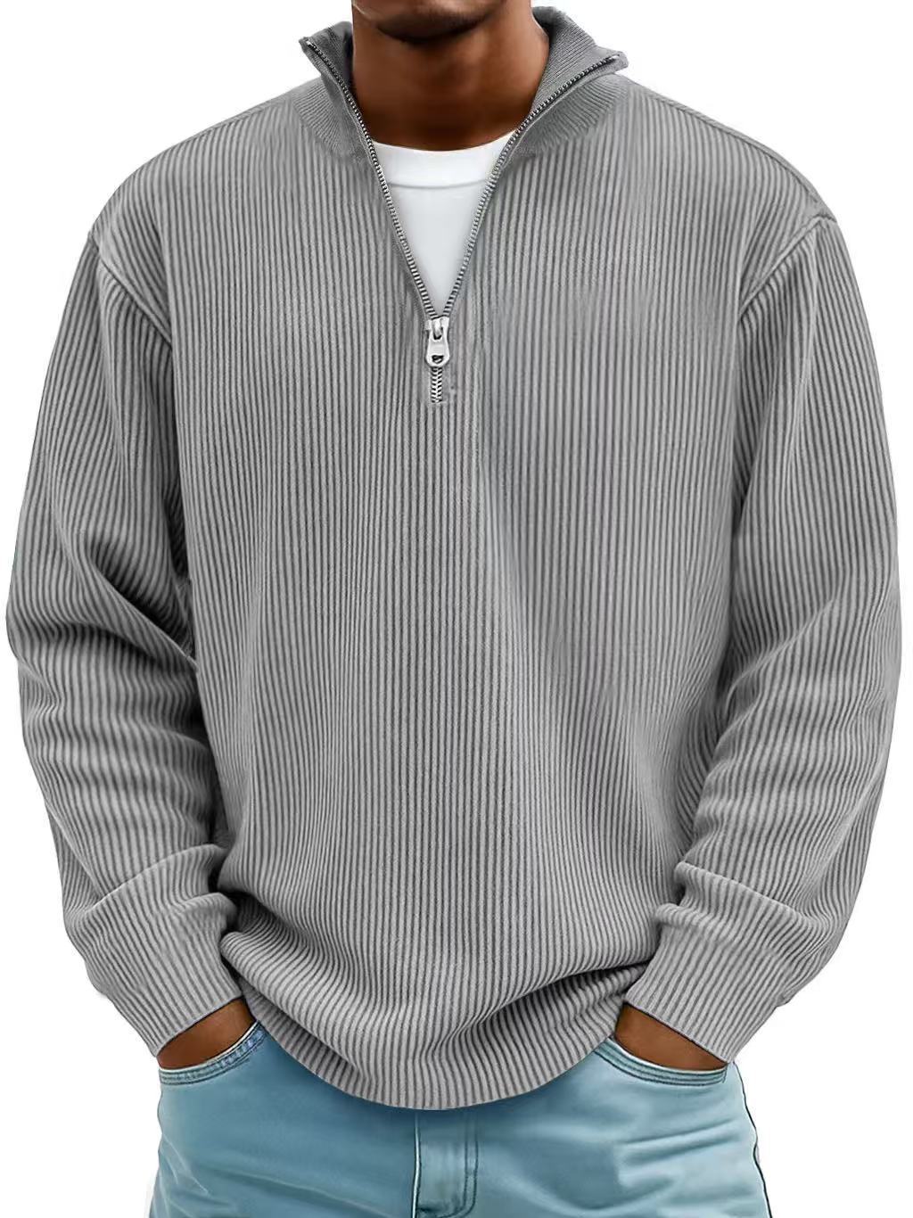 New Autumn And Winter Men's Casual Stand-Up Collar Zipper Corduroy Long-Sleeved Men's Polo Shirt Sweatshirt Autumn Sweatshirt