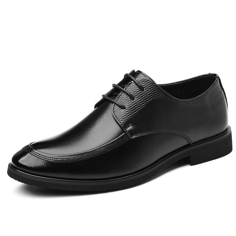 Plus-size Black Lace-up Leather Dress Shoes For All Seasons