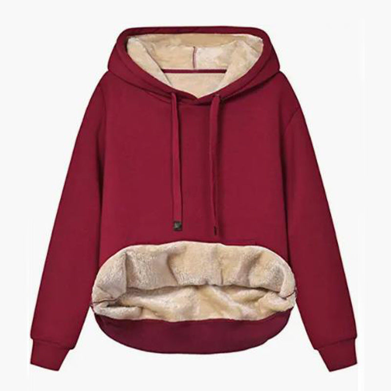 Autumn And Winter Warm Lamb Fleece Pocket Hooded Sports Sweatshirt Jacket For Women See size chart under “more details”