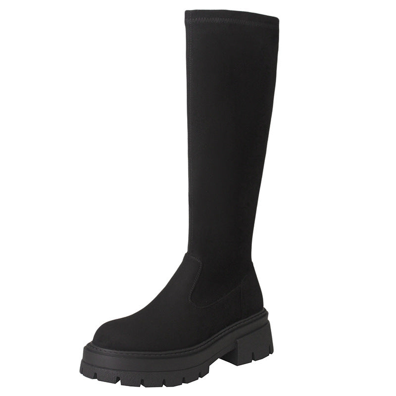 New Womens Mid-heel Stretchy Tall Boots