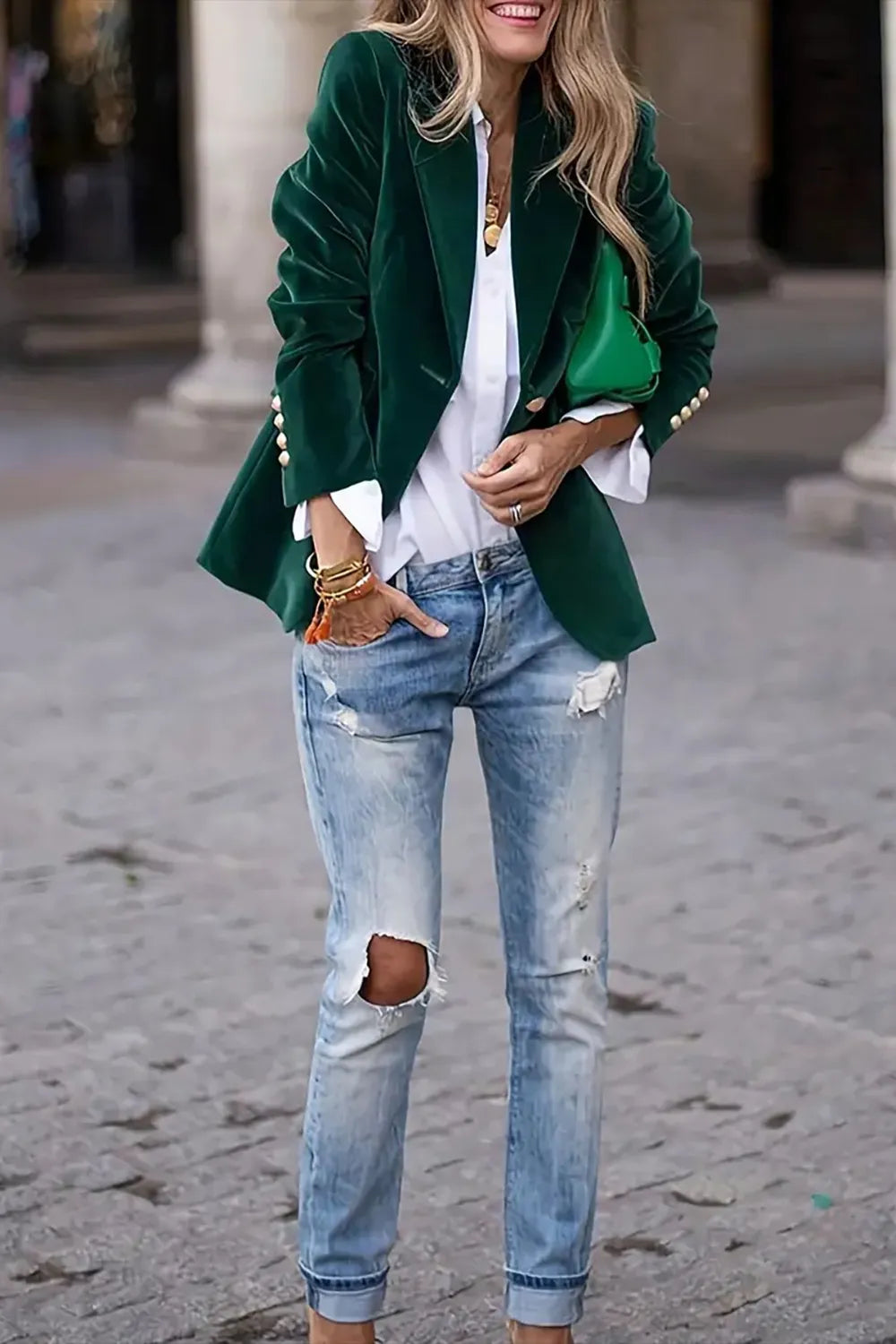 Blazer de mujer de manga larga con cuello de solapa y un botón