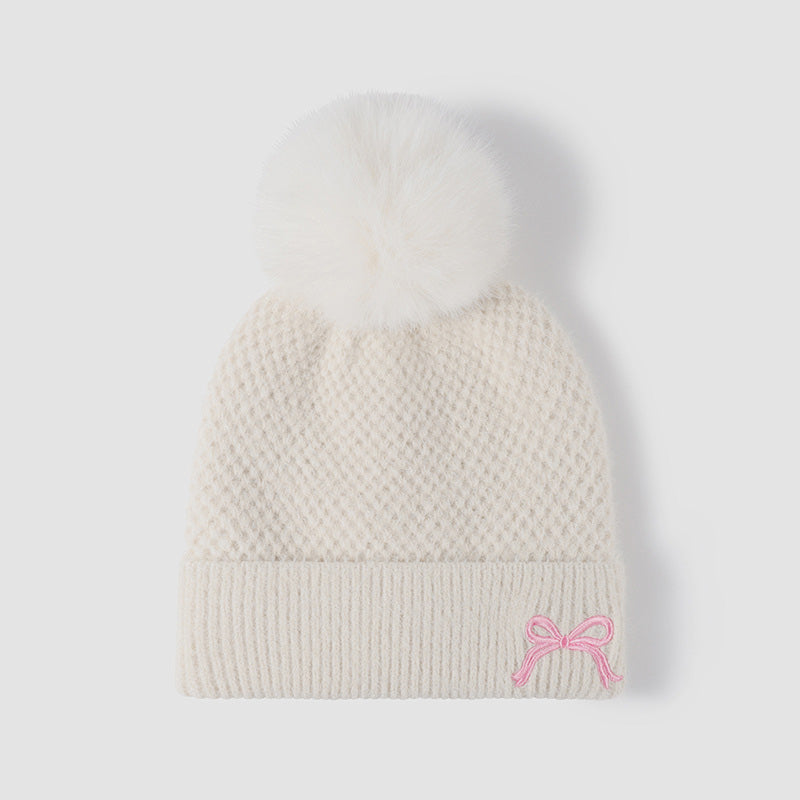 Gorro de punto térmico con lazo y pompón