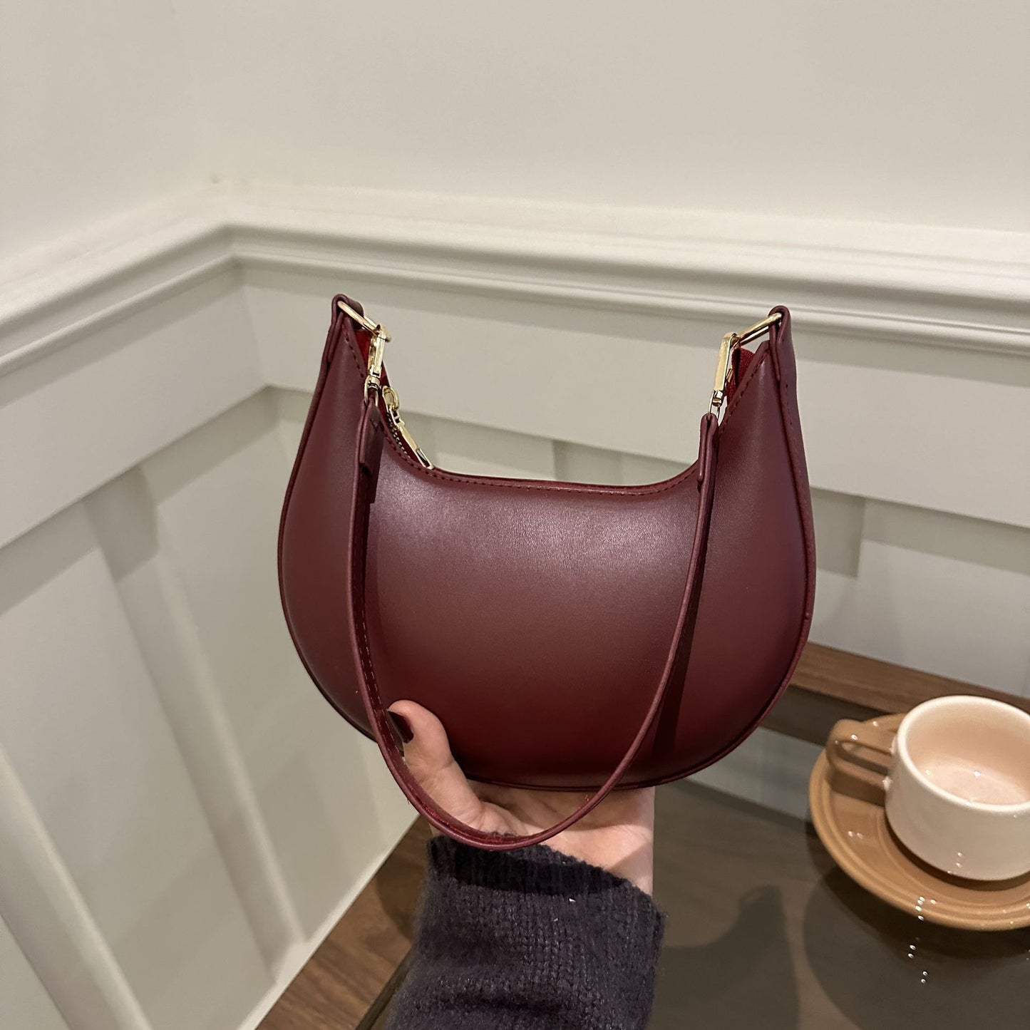 Niche Crescent New Simple All-Match Textured Shoulder Bag For Women