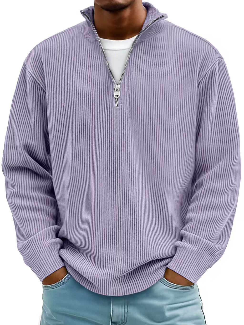 New Autumn And Winter Men's Casual Stand-Up Collar Zipper Corduroy Long-Sleeved Men's Polo Shirt Sweatshirt Autumn Sweatshirt