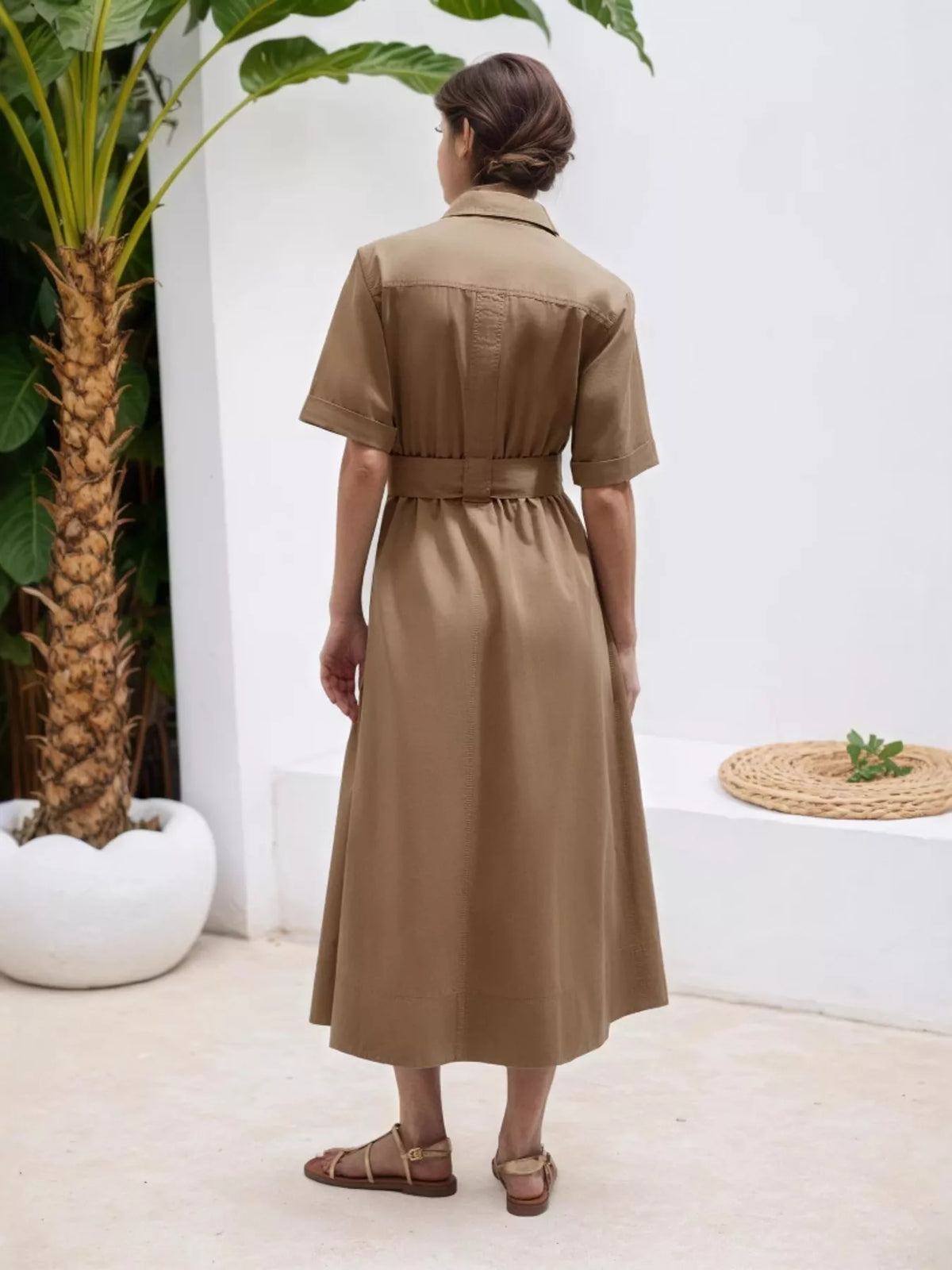 Button Front Short Sleeve Shirt Dress