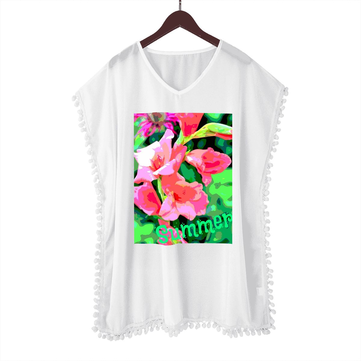 Women's Pink Gladiolas Summer Design Chiffon Beach Coverup (Made in USA)
