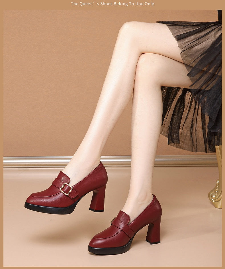 European Style Buckle Block Heels