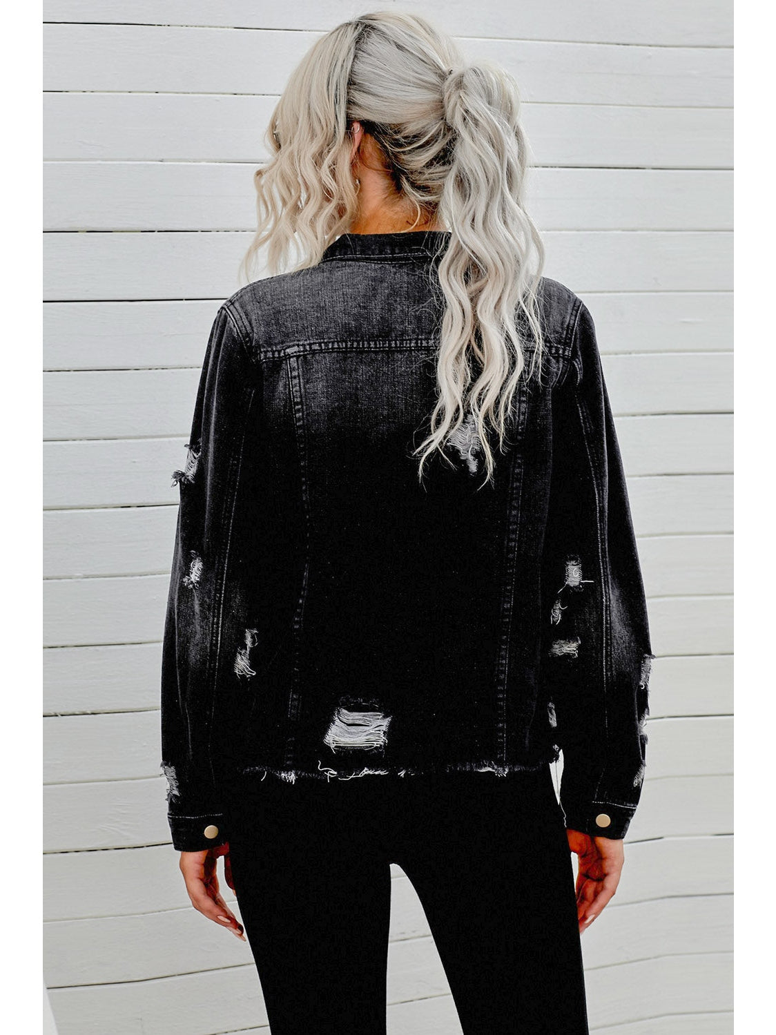 Distressed Raw Hem Denim Jacket