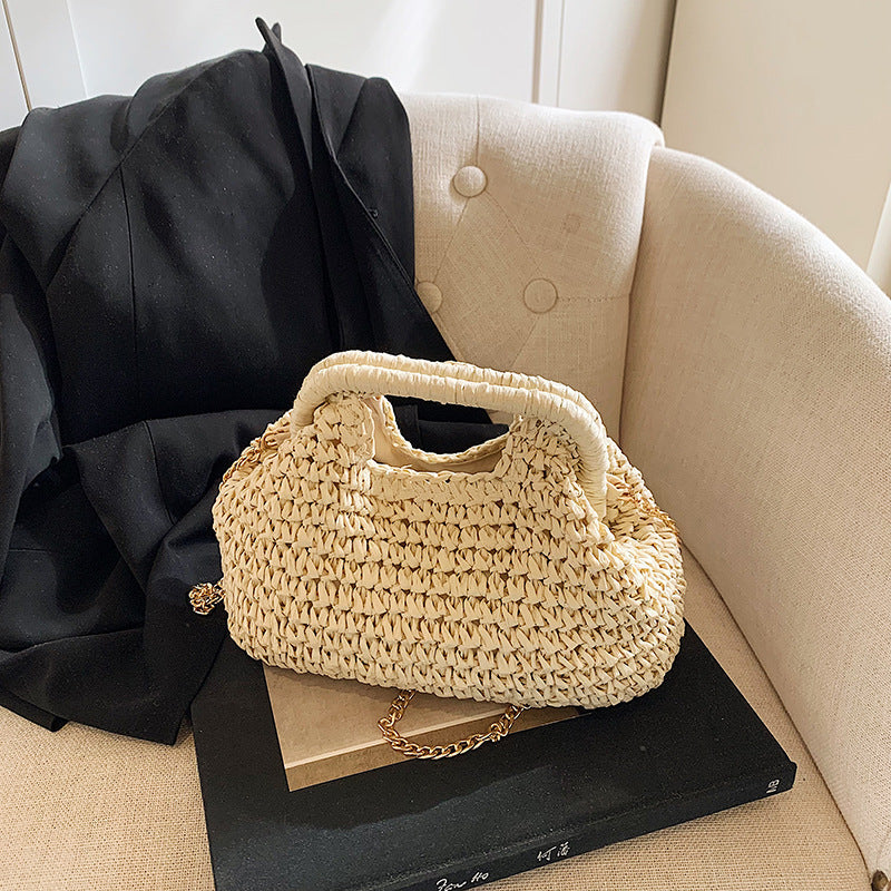 Women's Woven Chain Small Bucket Travel Bag