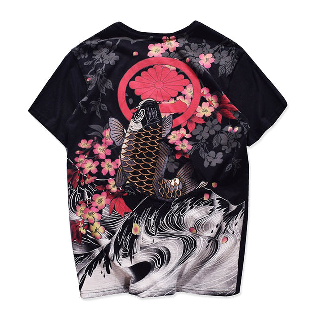 Vintage Japanese Harajuku Floral Carp Men's T-shirt