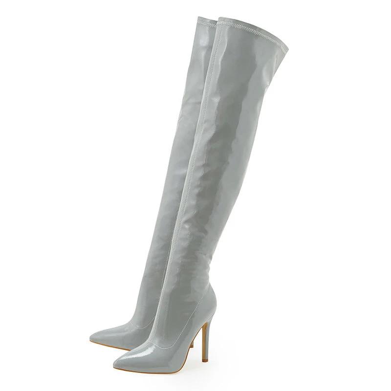 Women's High Heel Soft Patent Leather Inside Zipper Over The Knee Boots