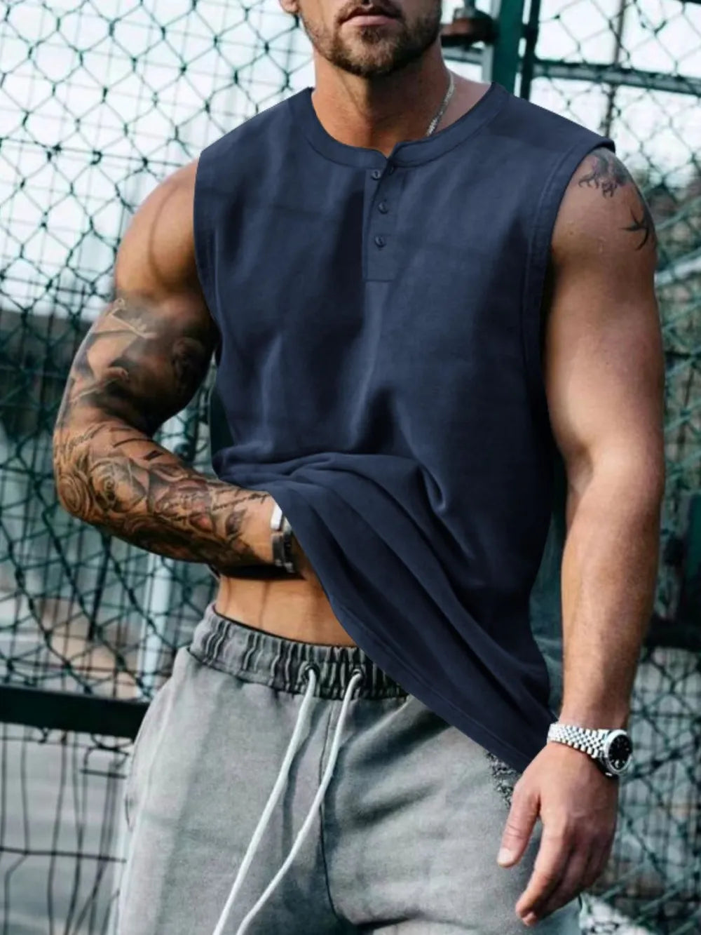 Camiseta de tirantes con cuello redondo talla grande para hombre