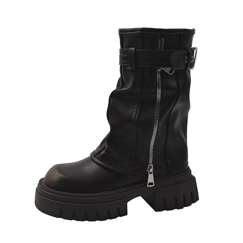 Retro Pleated Platform Boots