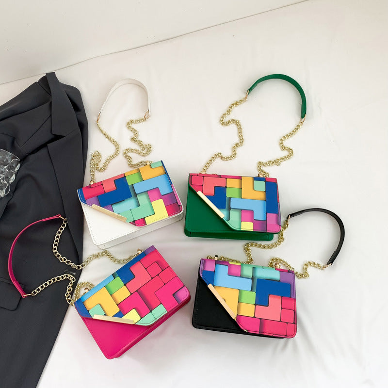 Western Style Chain Women's Fashion Color Contrast Crossbody See size chart under “more details”