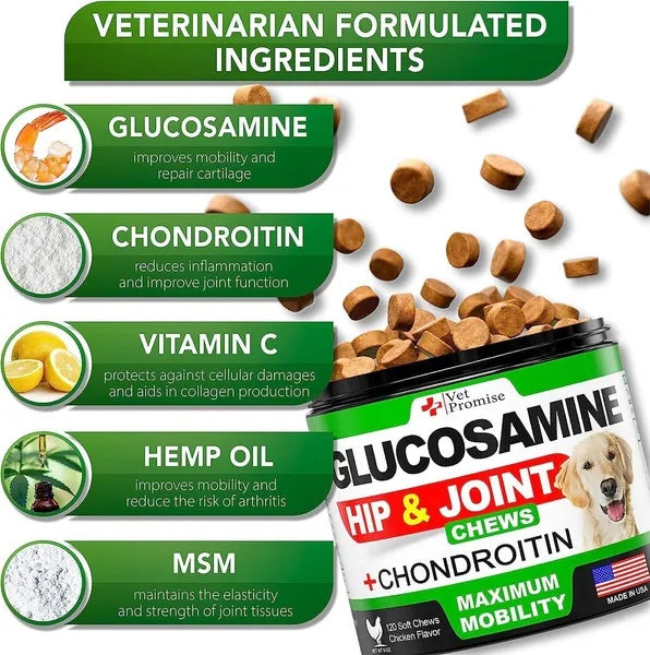 Glucosamina Para Perros Paquete de 2 Suplementos Para Caderas y Articulaciones con Condroitina 240 Masticables